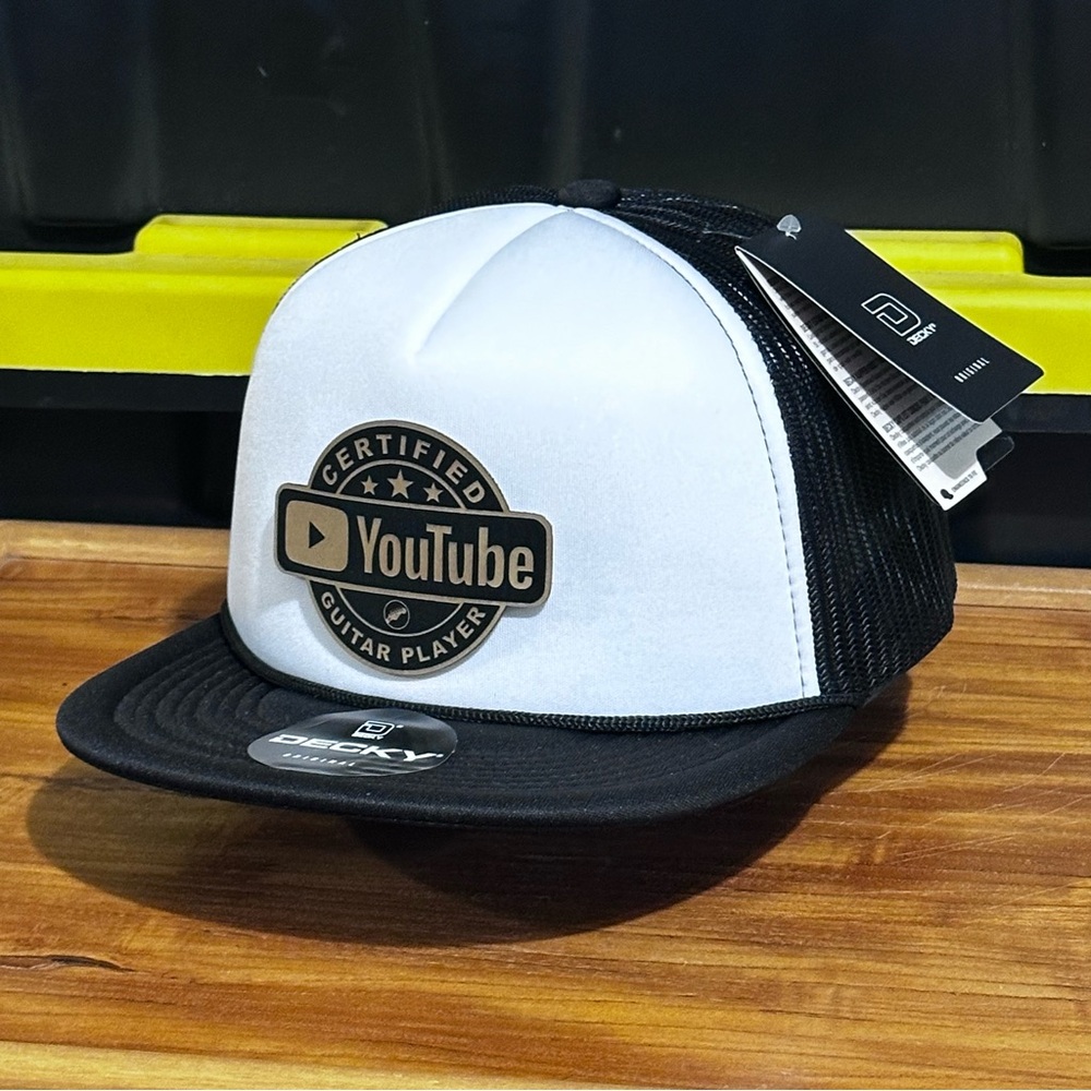 Certified YouTube Guitar Player foam Trucker Hat Black And White SnapBack